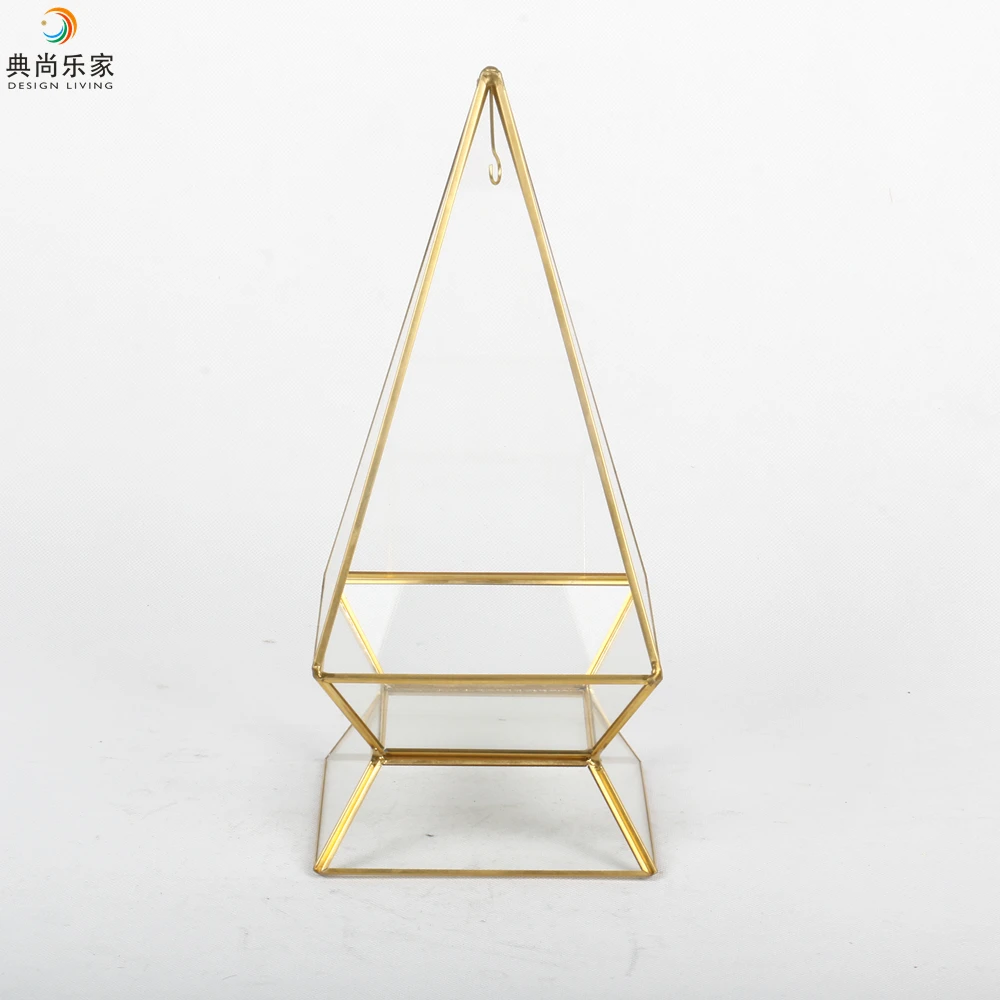 Glass Display Box Gold Pyramid Terrarium in Glass & Crystal Vases with Stand