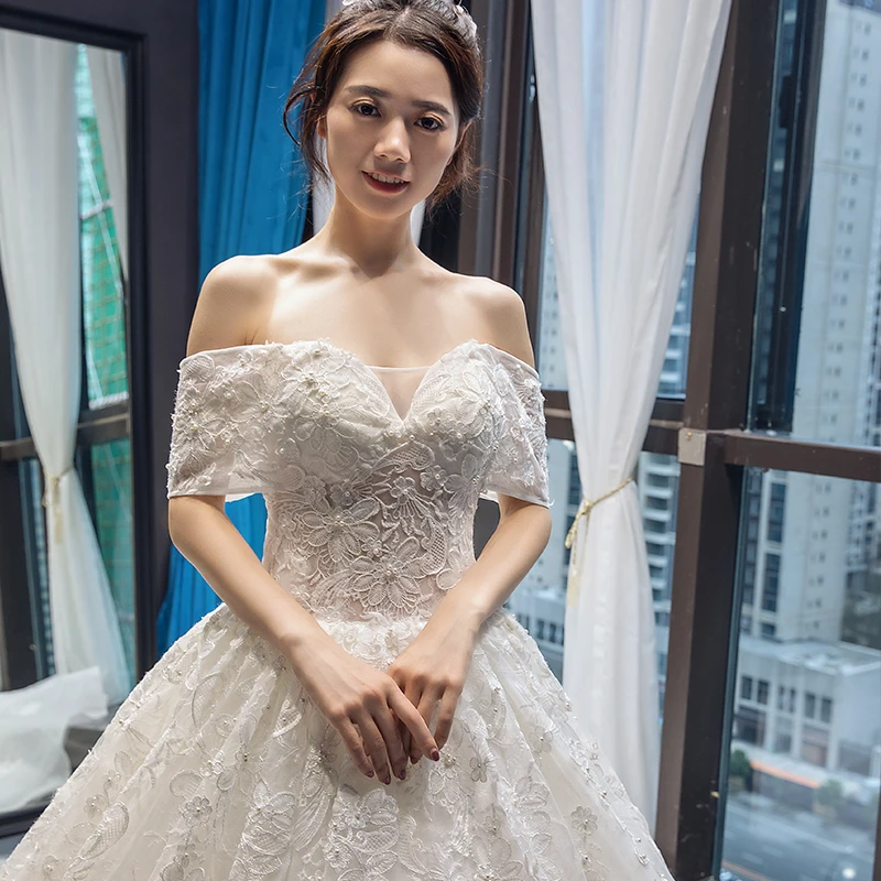
RSM66672 off shoulder short sleeves high quality long elegant luxury romantic german wedding dresses 
