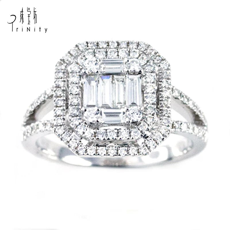 Poland Friendship Design Baguette Cut Natural Diamond Engagement Ring for Teenage Girls Solid Gold Ring 18K Solid White Gold