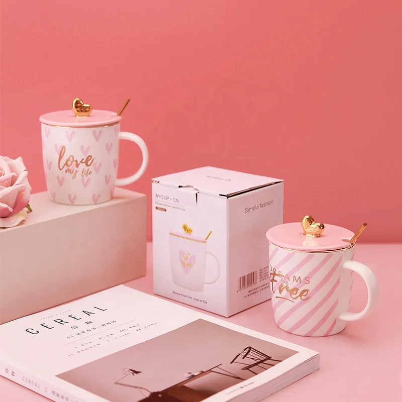 Valentine gifts heart shape handle coffee mug with lid