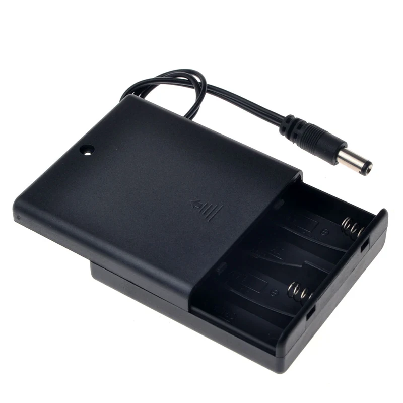 6V 4 x AA Plastic Battery Case Storage Box Holder With 5.5 X 2.1 DC Power Plug and OFF/ON Switch