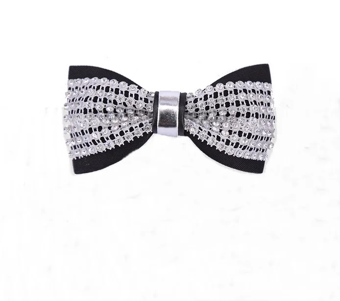 Newest Design Crystal and Leather Black Bow Tie for Boys