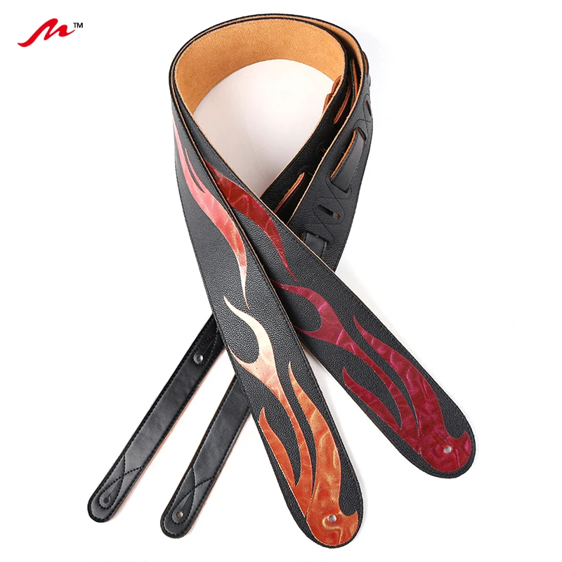 
Whole new high quality custom leather guitar strap with fire shiningpattern for electric guitat/bass 
