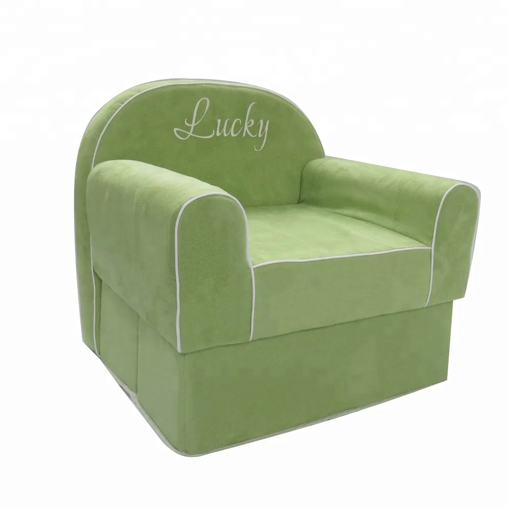 
mini green fabric soft storage Ottoman sofa for kid livingroom 