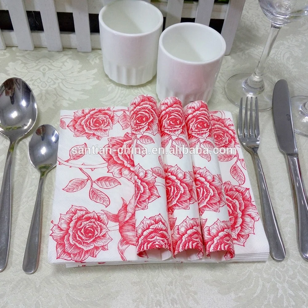 Wholesale Elegant Flower Printed Paper Napkins, Custom Cocktail Napkins & Serviettes For Wedding Decoration