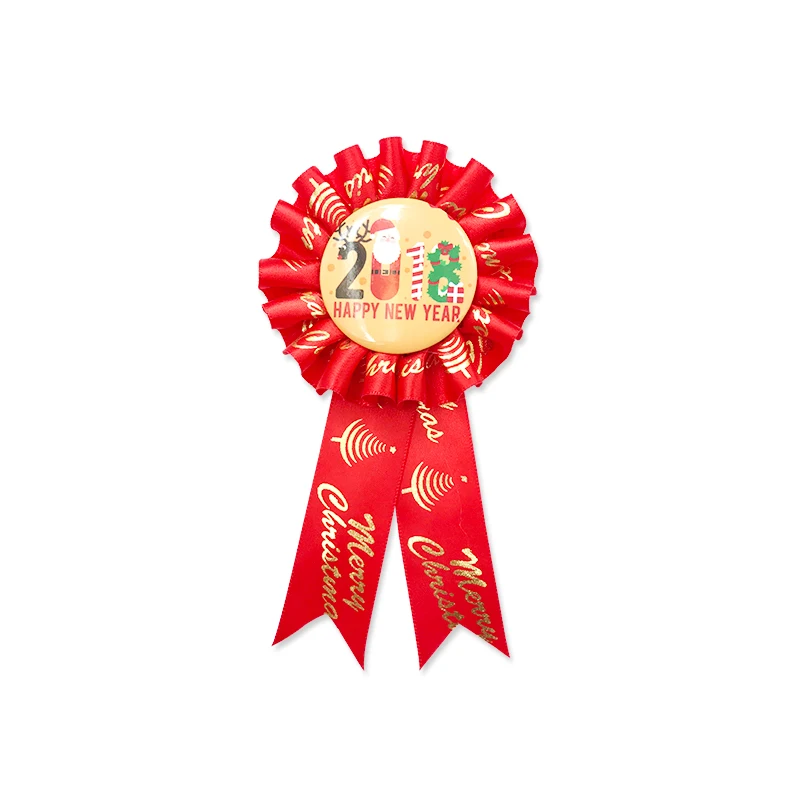 Christmas Ribbon Flowers & Wholesale Handmade Satin Ribbon Rosettes With Button Badge For Customized Logo