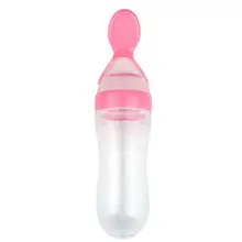 Infant Silica Gel Feeding Bottle With Spoon Food Supplement Rice Cereal Bottle 3 Colors