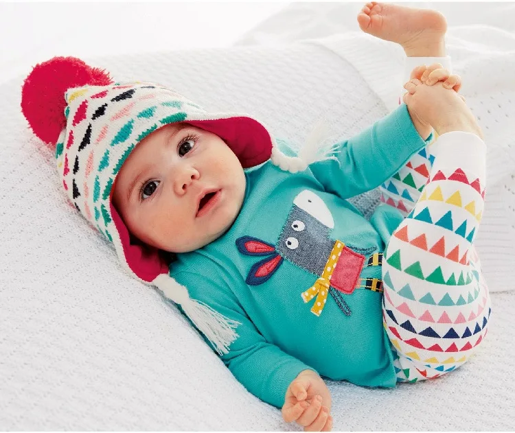 Retail 2015 Autumn style Infant clothes Clothing sets Cotton Cartoon Animal 2pcs Long Sleeve Pants Baby