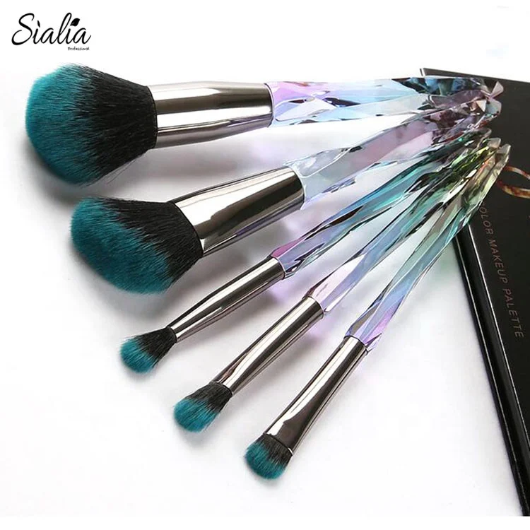 Sialia Wholesale Private Label 5 Pcs Glitter Crystal Handle Makeup Brush Set High Quality Make Up Brushes Kit