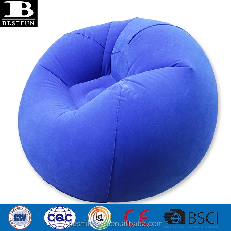 factory customized blue downy flocking inflatable beanbag sofa druable folding blow up lazy chair bean bag bedroom furniture