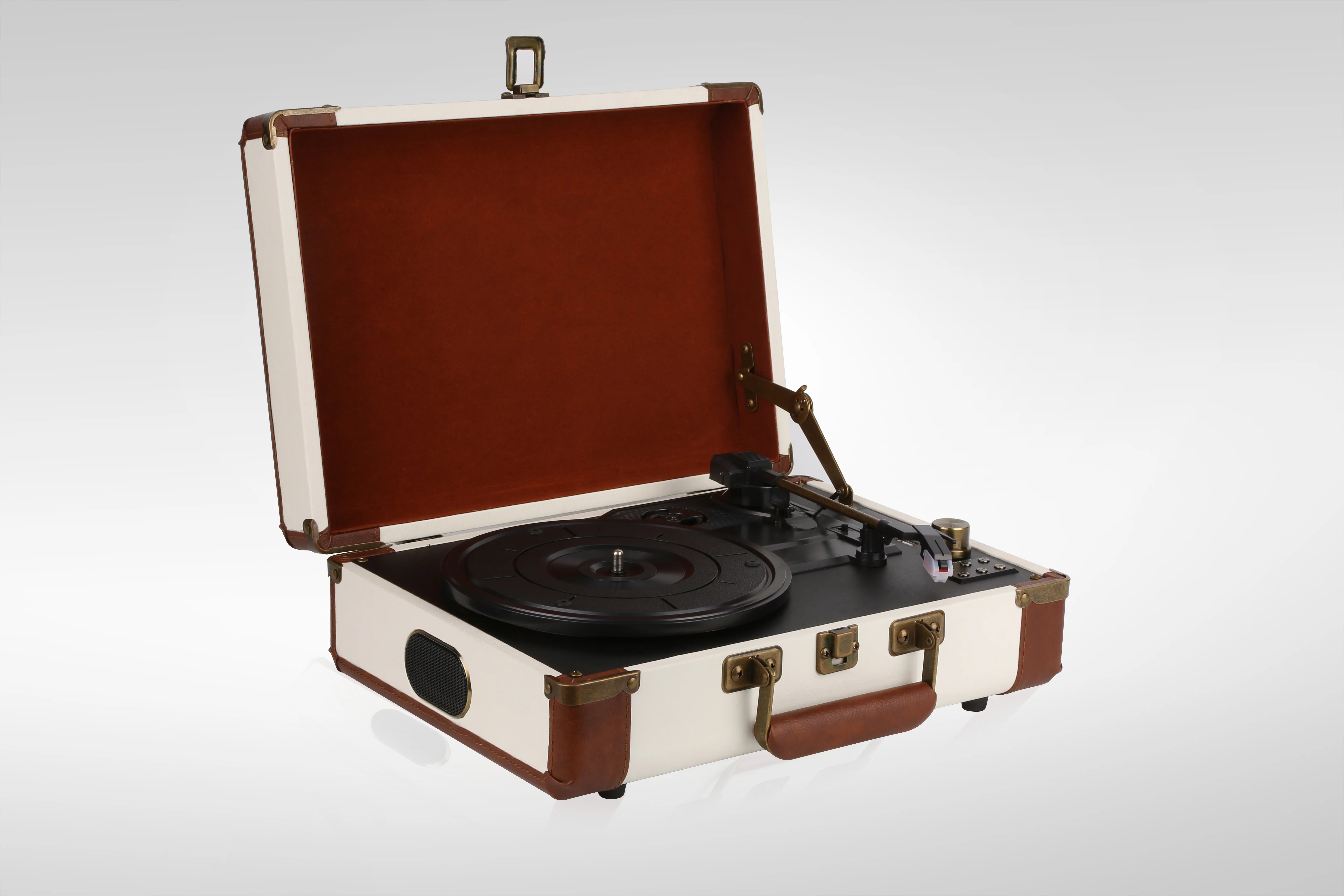 
Cream Leather USB Record Turntable player Vinyl Inbuilt Battery 2700MAH inbuilt Speaker 3W*2 AUX IN AUX OUT Auto stop/Earphone 