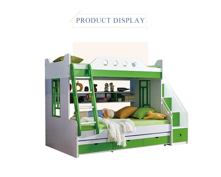 Hot selling  youth children furniture HDF kids bedroom bunk bed with stair beside blue for boy in Foshan ShuoHao