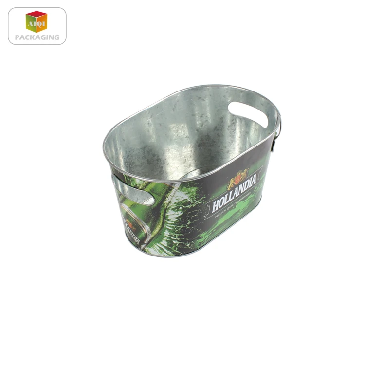
oval metal tin ice bucket with bottle opener 