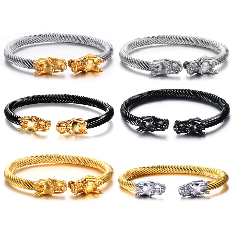 Manufacturers direct wholesale 10MM stainless steel wiya Dragon head open bracelet punk man bracelet