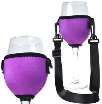 Fashion Neoprene Wine Glass cooler Holder Drink Wine Glass Sleeve Cup Insulator With Adjustable Neck Strap