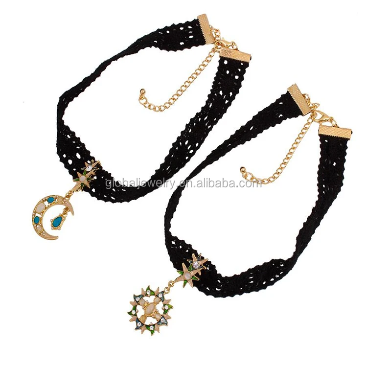 Sun choker moon and star choker necklace