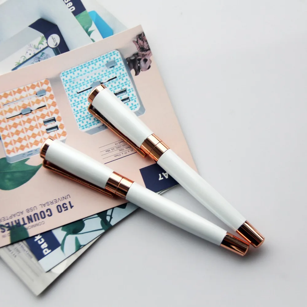 Weeding Gifts White Color Rose Gold Trim Luxury Roller  Pen And Roller Pen Set