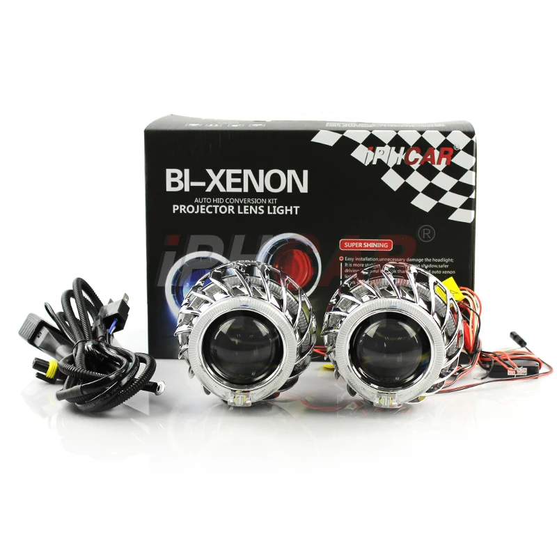 iPHCAR 35W H1 bi-xenon projector lens with 2.5inch dual angel eyes shrouds