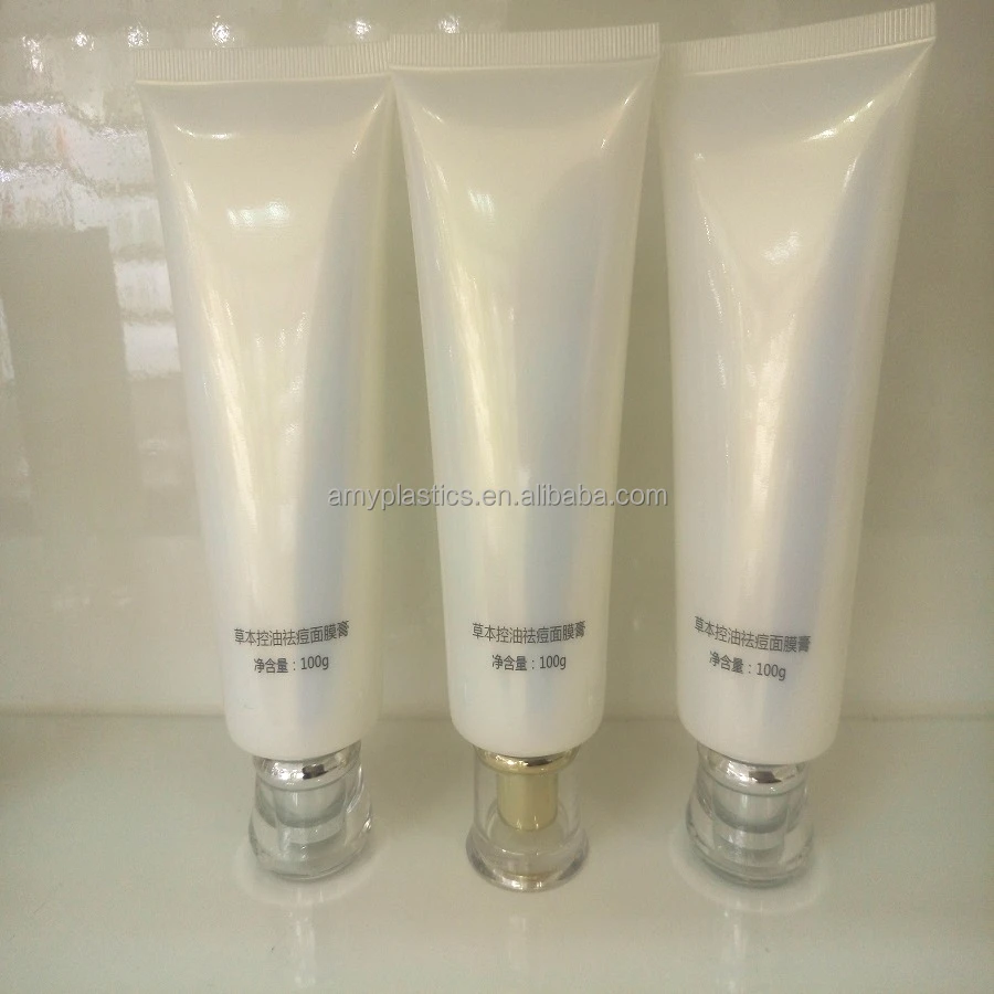 White pearl plastic tube with Acrylic cap for Cosmetic packaging