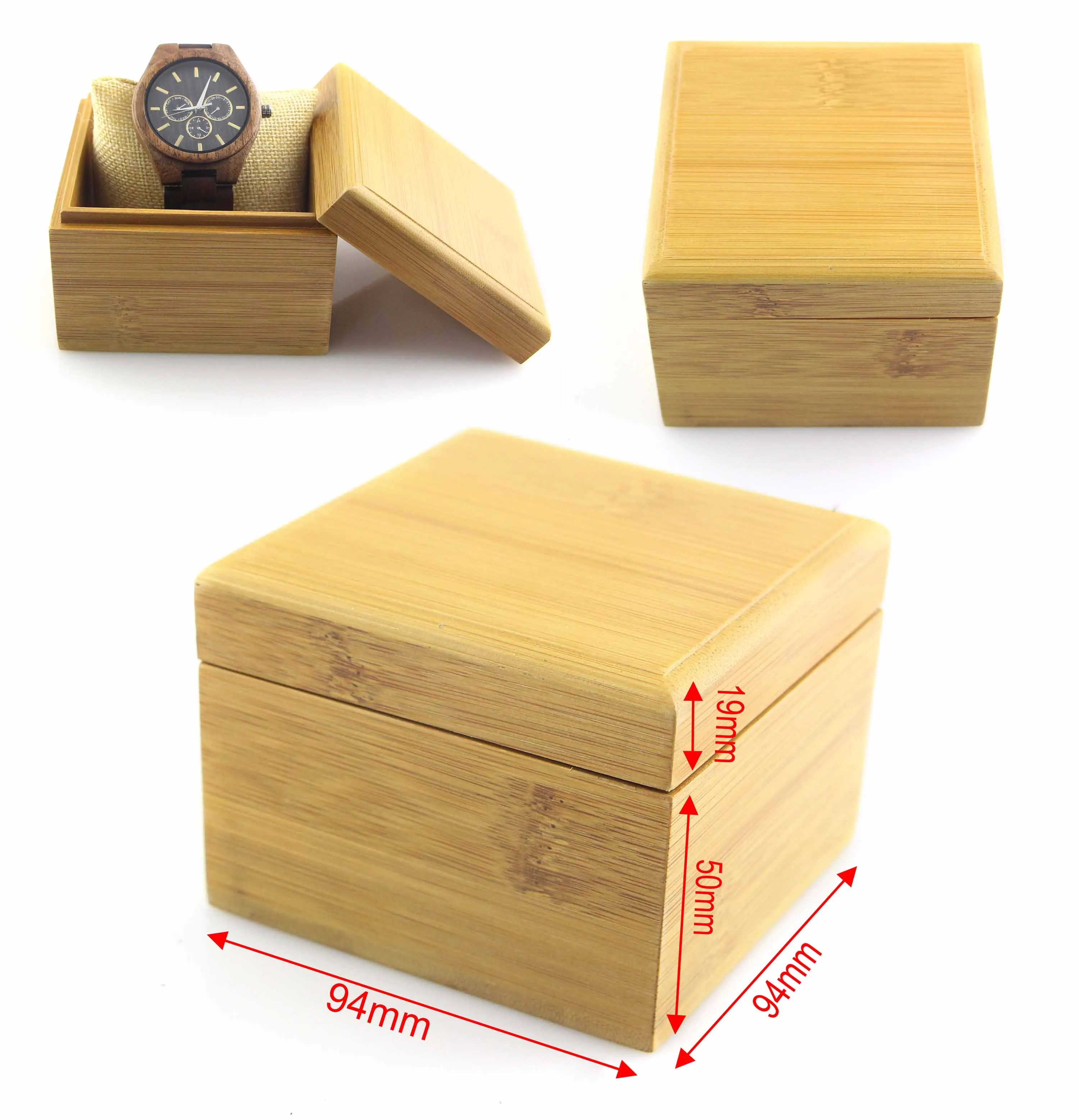 Роскошная оптовая продажа коробка для деревянных часов квадратная коробка для часов с индивидуальным логотипом бамбуковая коробка с подушкой