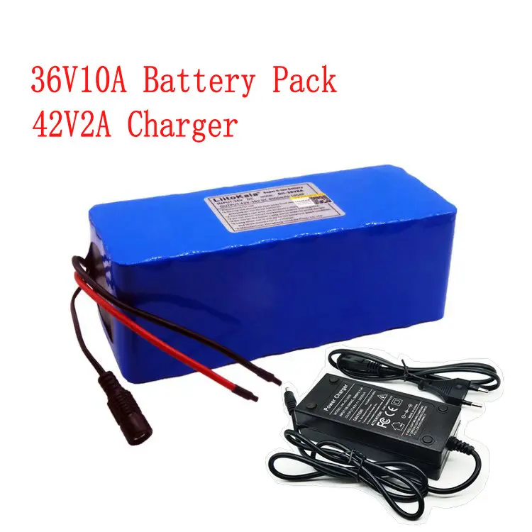 Lithium Battery 18650V Bicycle Electric Battery with PVC DO Case for LiitoKala 36V10AH 500Electric Bicycle Charger 42V2A