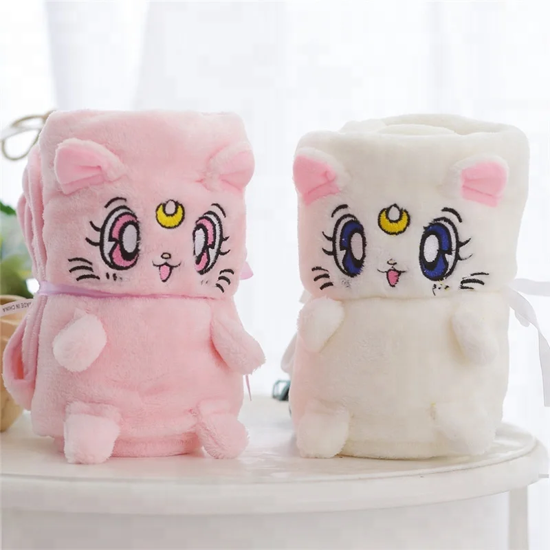 
Japanese Anime Cartoon Embroidery Baby Blanket Pompom Purin Luna Hello Kitty Melody 