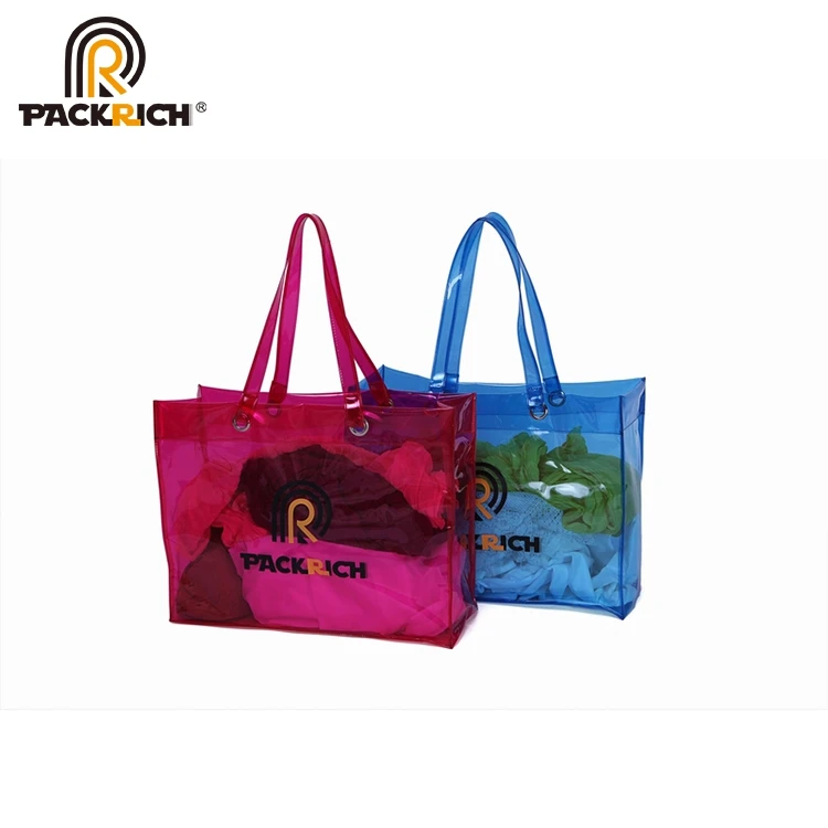 Summer Beach Foldable Personalize Custom Logo Foldable Pvc Clear Shopping Bag With Logo