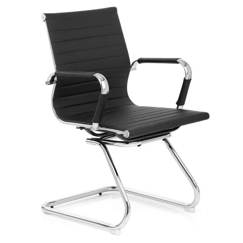 
European Low Back Black PU Computer Workstation Vistor Leather Office Chair Without Wheels 