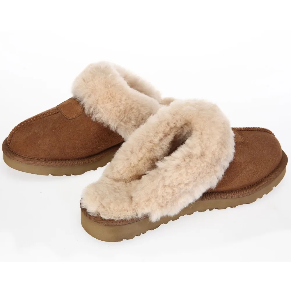 CF-195 Women Warm Winter Women Slippers Indoor Shoes Factory Cow Leather Winter and Lining Sheepskin EVA Plush TPR CN;JIA VAA