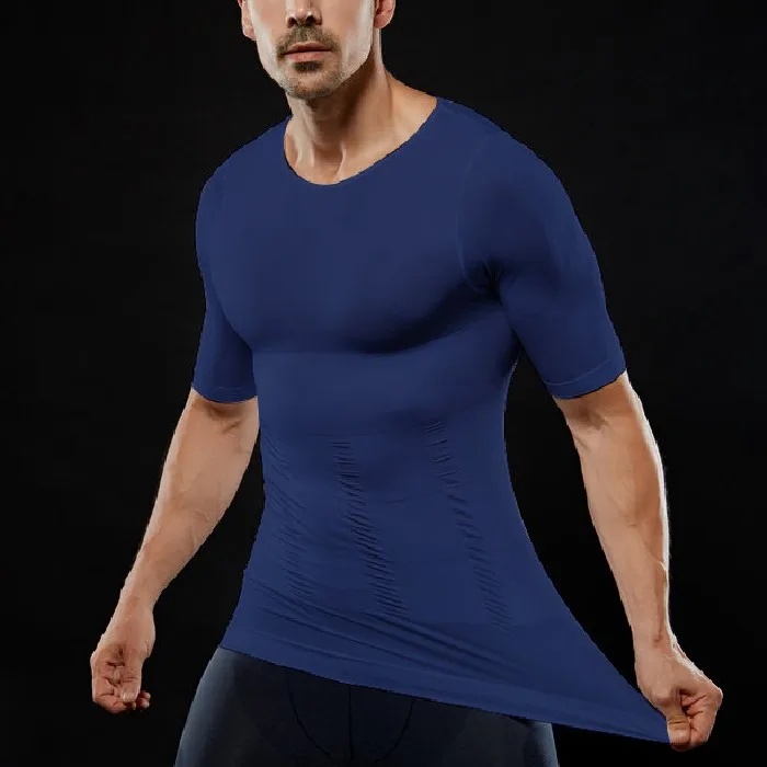 Slimming Tummy T-shirt Men Stretch Body Shaper Corset Waist Trainer Muscle Girdle Shirts Fat Burn Posture Correct Underwears