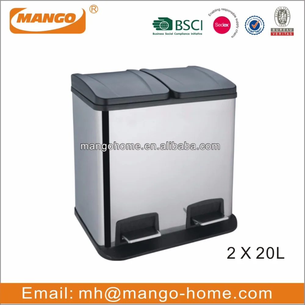 60L Rectangular Stainless Steel 3 Compartments Recycle Bin Recycle Waste Bin Trash Can Dust Bin