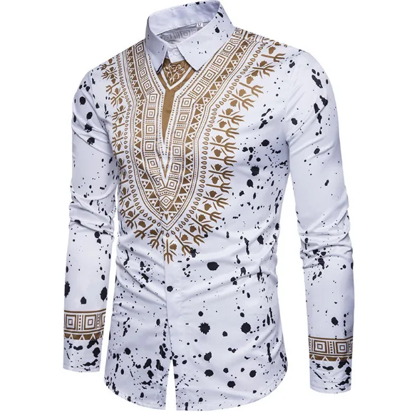 Cy30878a 2018 Новый стиль Мужская национальная рубашка с длинным рукавом и принтом разбитых цветов