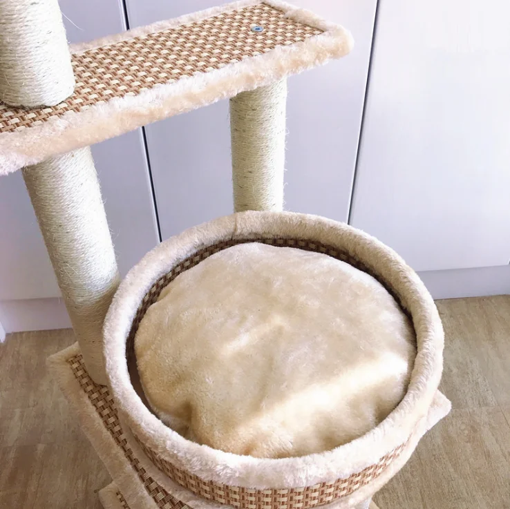 Plush Wooden Cat Furniture Pet Condo Tower Cat Scratcher Tree House Tower