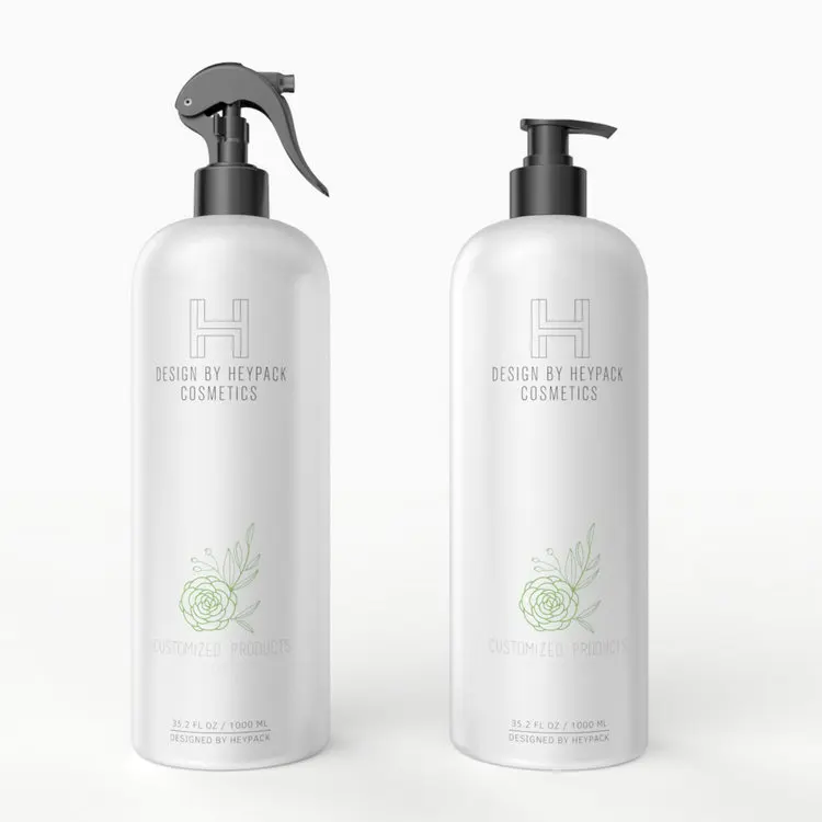 Popular 1000 ml transparent PET plastic bottle with black pump