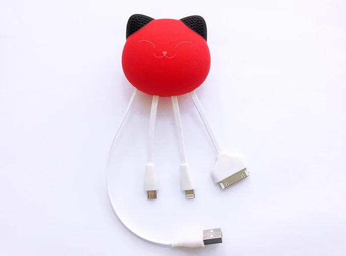 promotional gifts pvc soft rubber silicone cute carton 4 in 1 usb data cable  for mobile gift
