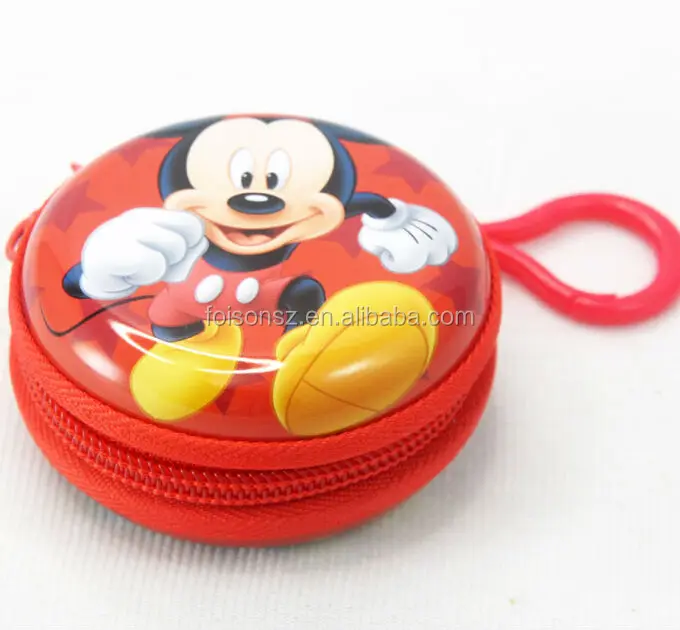 gorgeous round princess zipper coin metal tin wallet hanging tin purse