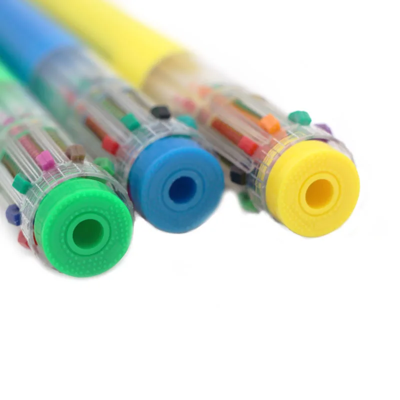 best seller plastic promotional 10 colors multi colors ball pen ten color refills ball point pen with heat transfer