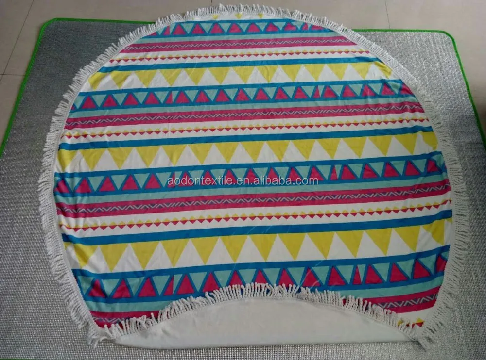 Custom Customised screen Printed Microfiber Circle Beach Towel Large Mandala Round Shape With Tassels Turkish Towel