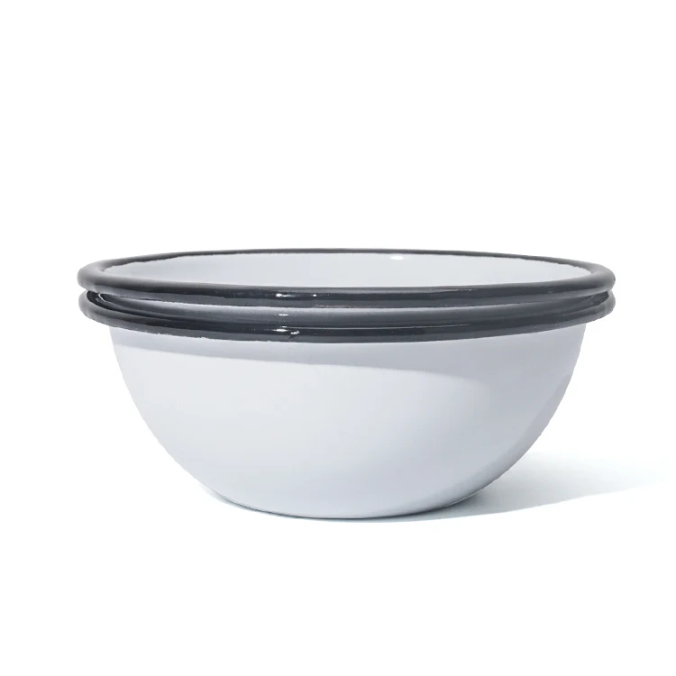 Salad Bowl Custom Mixing Bowl LOGO Printing Soup Enamel Bowl with Roll Rim