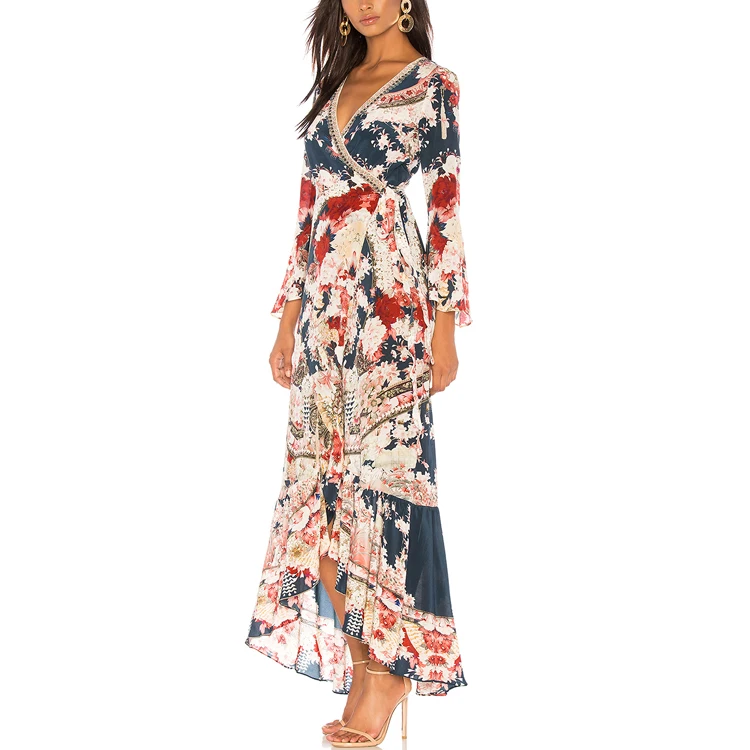 supplier african print dress designs vintage floral print ladies wrap maxi dress