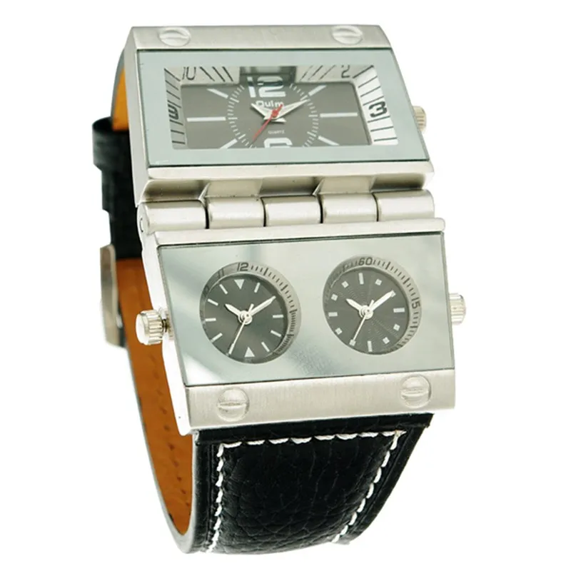 Unique Designer Watch 3 Time Zone Luxury Japanese Movement Genuine Leather Strap Large Dial 9525 Oulm Men Sports Watches