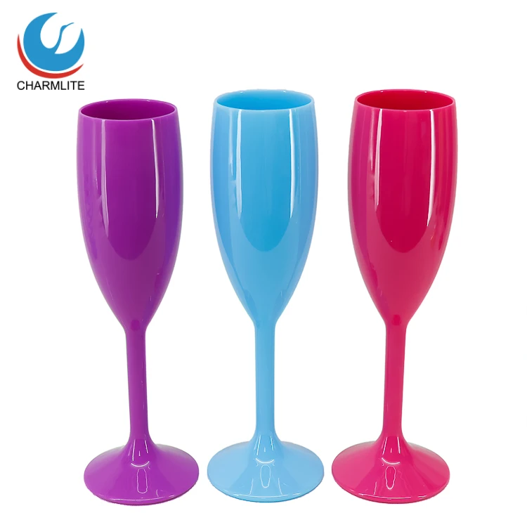 180ml 6oz Color Champagne Glasses Wholesale Cheap Pink Champagne Glass Plastic Cocktail Glasses