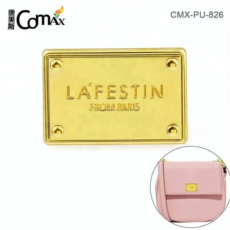 30*20mm Gold Metal Label with 4 Decorative Rivets for Handbags