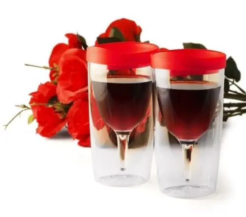 Double Walled Plastic Wine Tumbler Cup with Lid,  100% bpa free outdoor acrylic plastic wine glasses