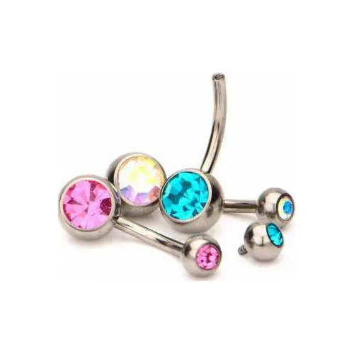 G23 Ti internally threaded double gem navel rings piercing jewelry