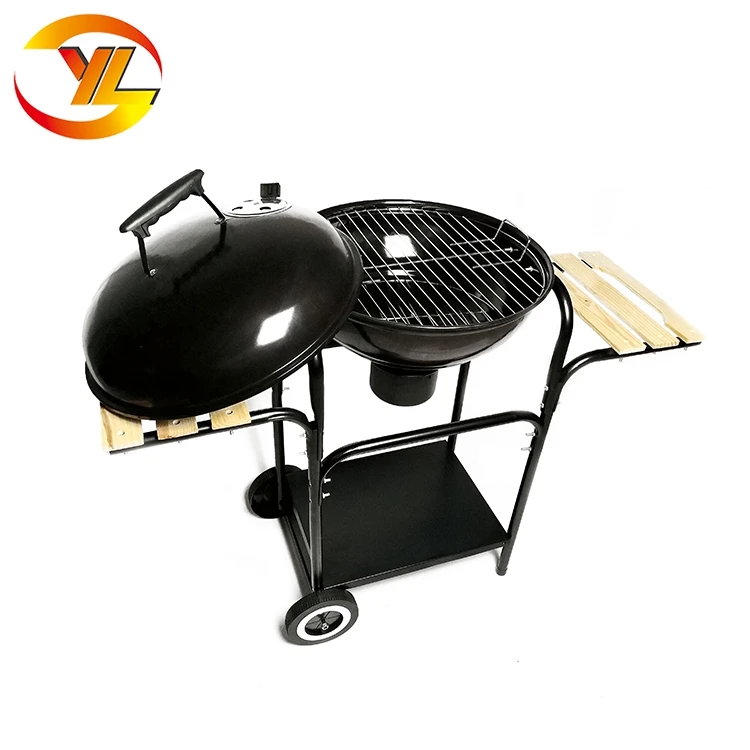 Black Trolley Kettle Charcoal Bbq Grill With Two Panel