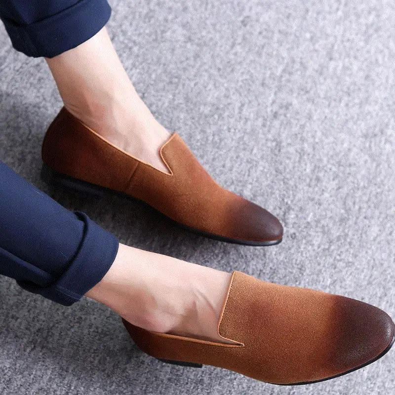 Low Cup Suede Leather Pointed-toe Pure Color Casual Shoes Fashion Men Loafer Dress Shoes