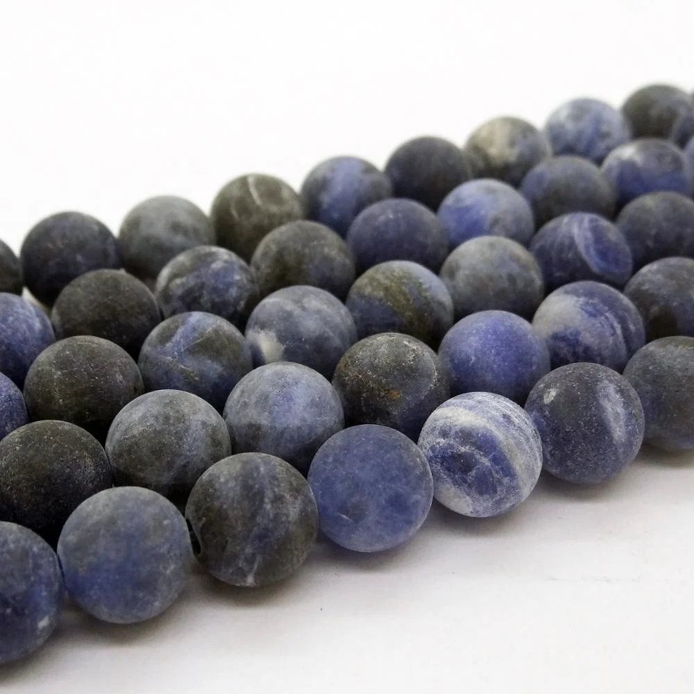 Wholesale Natural Round Matte Frosted Sodalite Loose Gemstone Beads For Jewelry Making DIY Bracelet Necklace