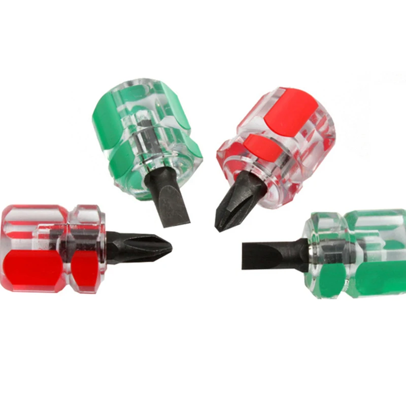 Small Mini Short Stubby Anti Slip Phillips Slotted Screwdriver Set Bits with 2 Color Handle