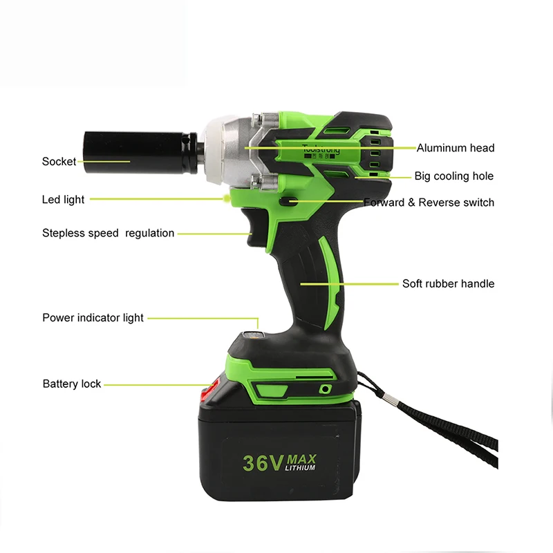 
Li-ion battery rechargeable torque wrench brushless electric wheel wrench 